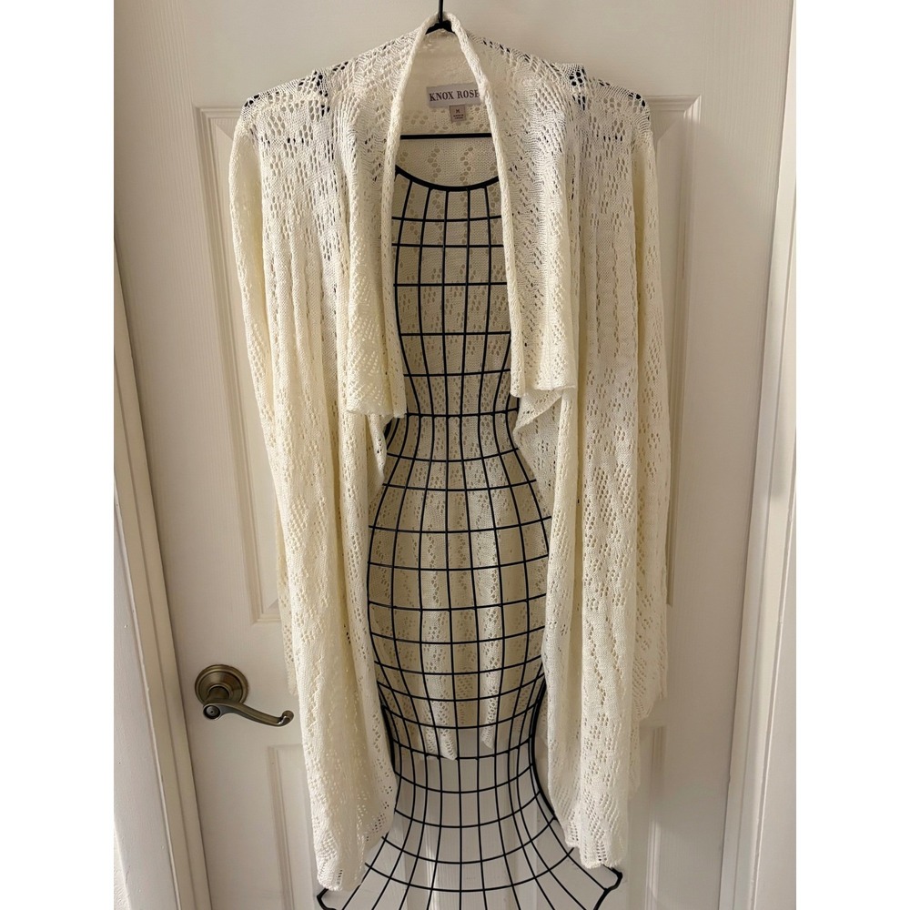 Knox Rose Open Front Knit Cardigan Women's Medium Ivory Boho Long Sleeve